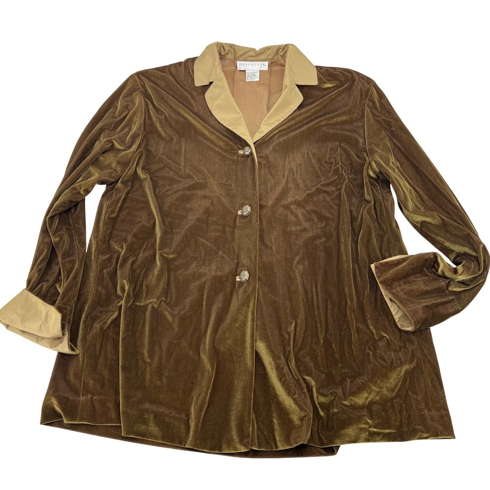 Doncaster Velvet Collared Button Front Jacket Women's Size 6 Olive Green Vintage